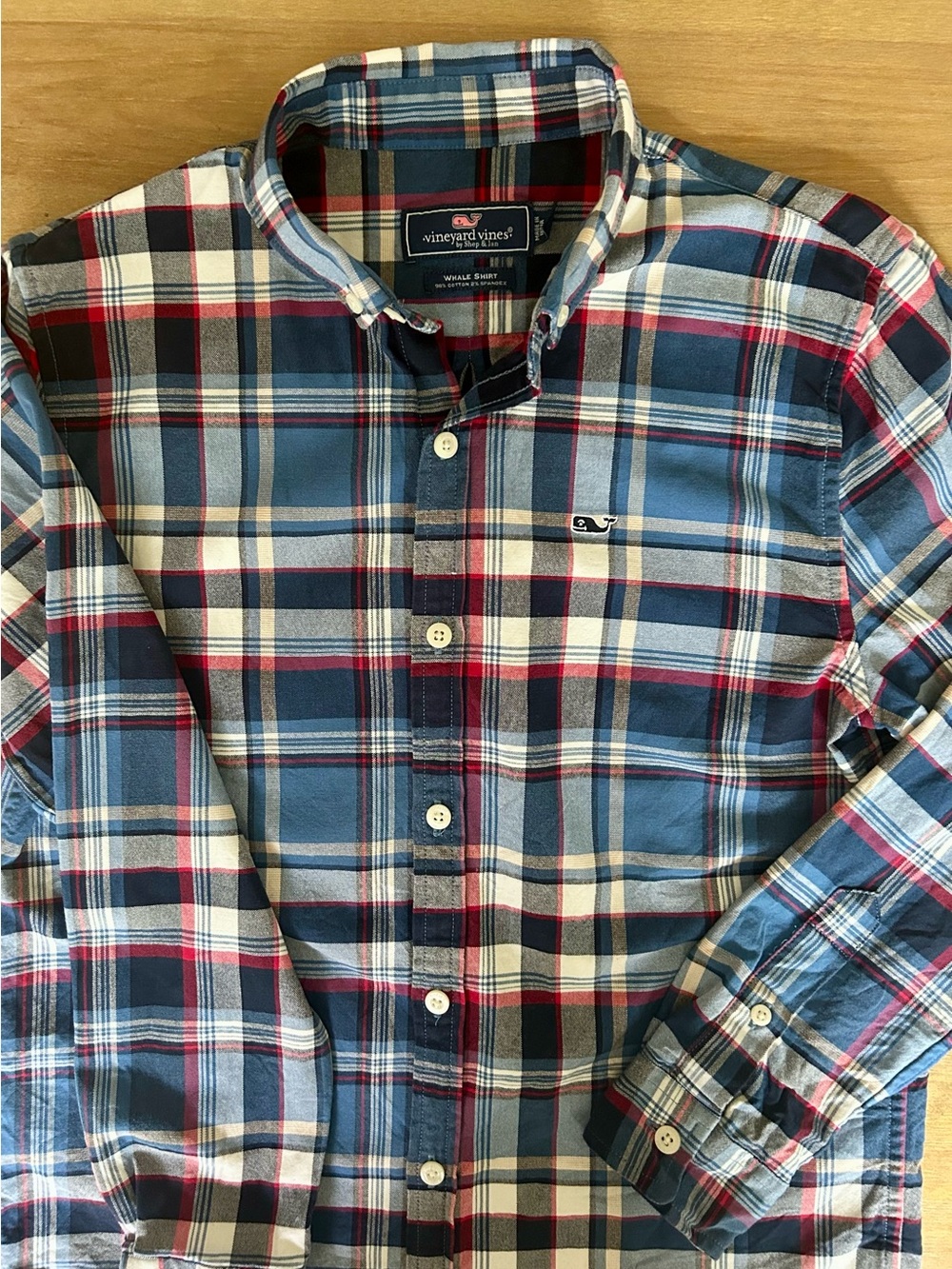 Vineyard Vines Youth M Blue Plaid Button-Down Whale Shirt